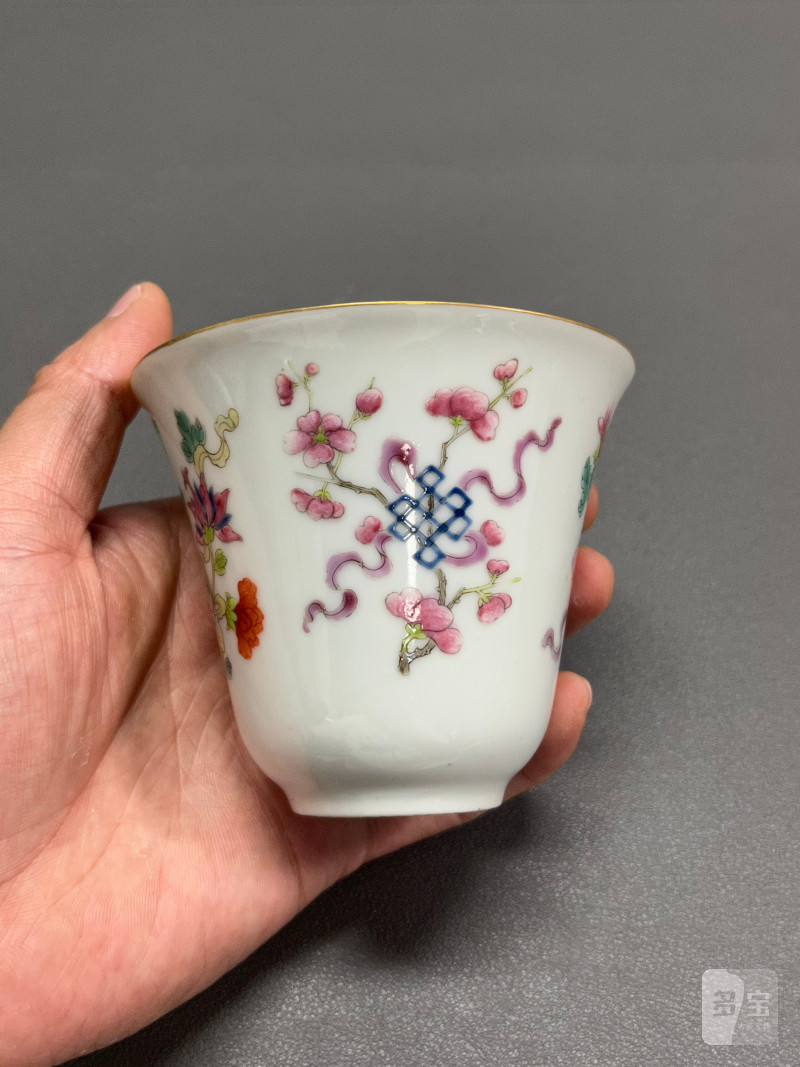 清道光  粉彩花卉八吉祥纹盖杯 - 图28